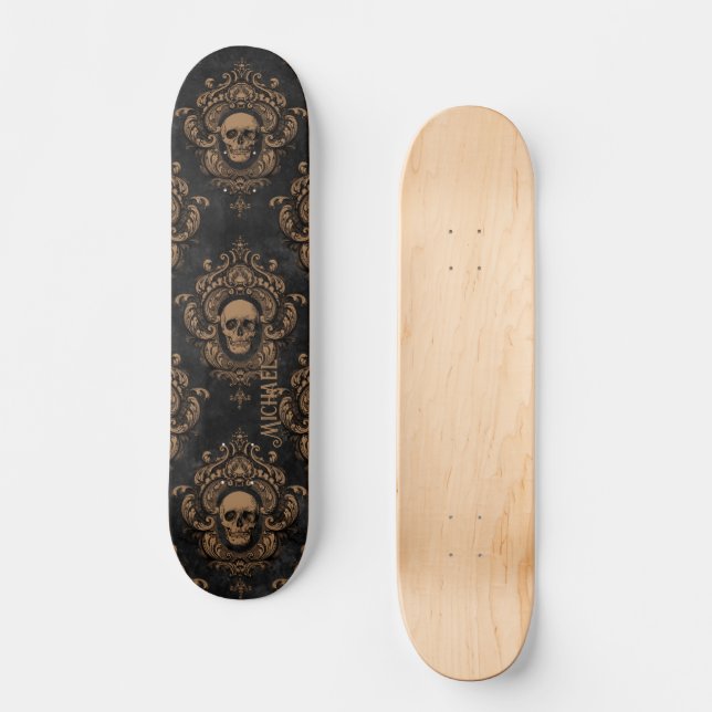 Vintage Gothic Skulls Personalisiert Skateboard (Vorderseite)