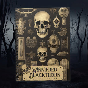 Vintage Gothic Skulls, unheimlich Halloween Monogr Notizblock