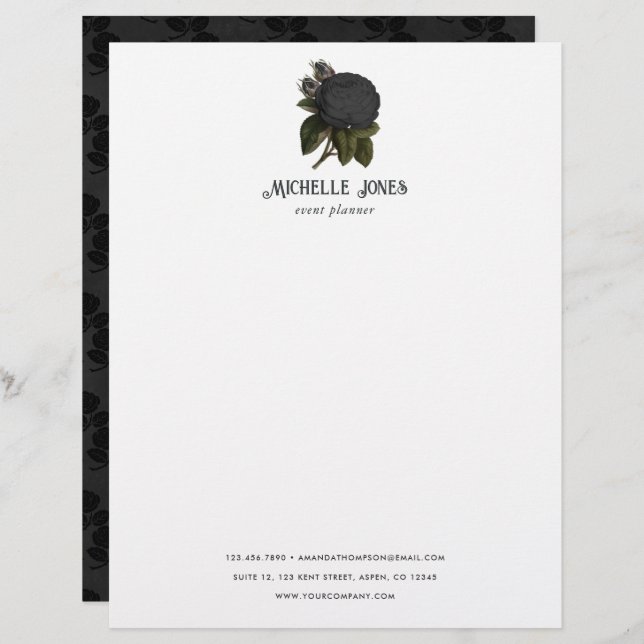 Vintage Gothic Wedding Black Rose Briefbogen (Vorne/Hinten)