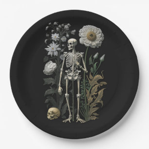 Vintage-Gotische Blumenskelett Halloween-Party Pappteller