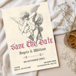 Vintage gotische Engelhochzeit Save The Date