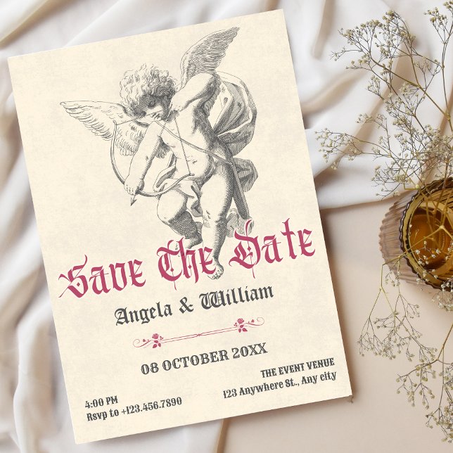 Vintage gotische Engelhochzeit Save The Date (Von Creator hochgeladen)