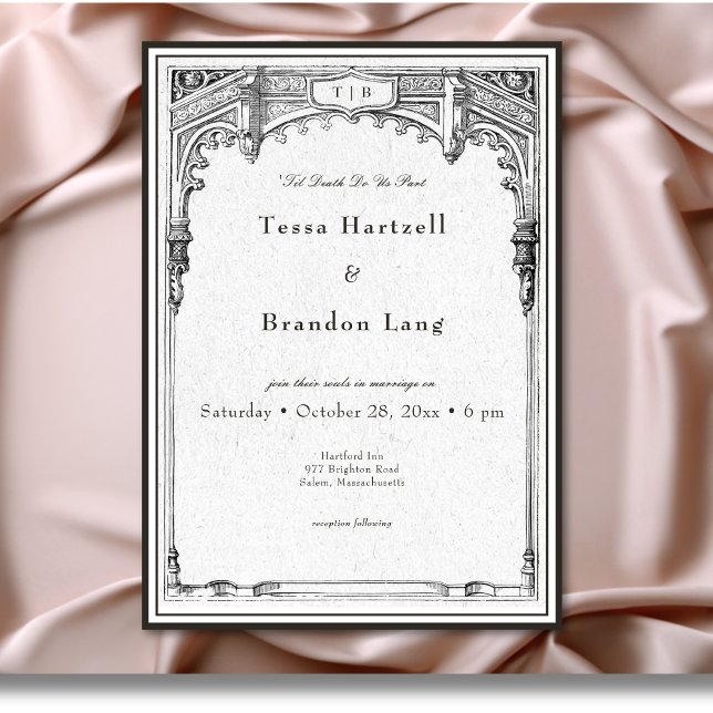 Vintage gotische Hochzeit an der mittelalterlichen Einladung (Vintage Gothic Medieval Line Border Wedding Invitation)