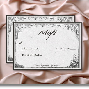 Vintage gotische Hochzeit an der mittelalterlichen RSVP Karte