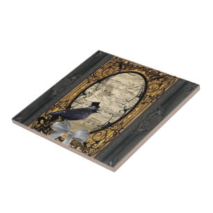 Vintage gotische Hochzeitskrähe Fliese