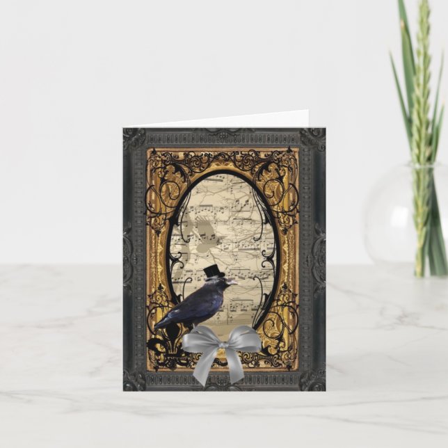 Vintage gotische Hochzeitskrähe Karte (Vorderseite)