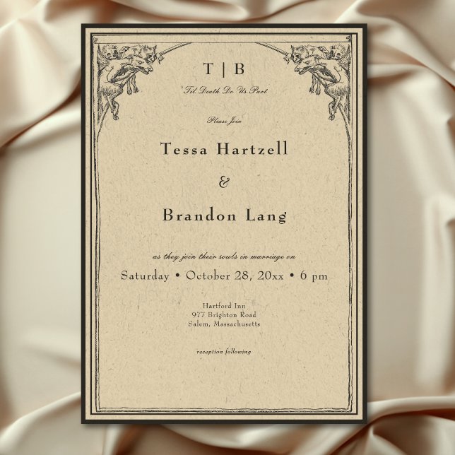 Vintage gotische Mittelalterliche Grödner Hochzeit Einladung (Vintage Gothic Medieval Gargoyle Border Wedding Invitation)