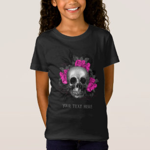 Vintage-Gotische personalisierte rosa Rose Skelett T-Shirt