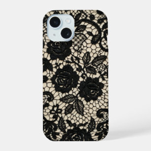 Vintage gotische schwarze Blumen-Spitze Romantisch iPhone 15 Hülle