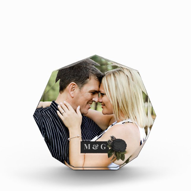 Vintage gotische schwarze Rose Personalisiert Fotoblock (Vorderseite)