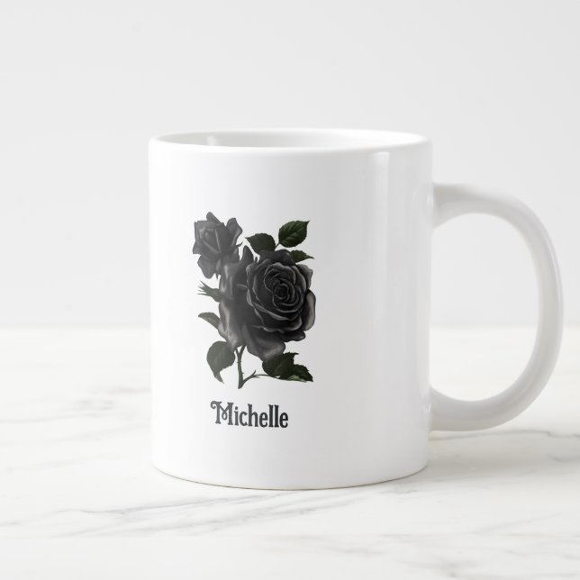Vintage gotische schwarze Rose Personalisiert Jumbo-Tasse (Rechts)