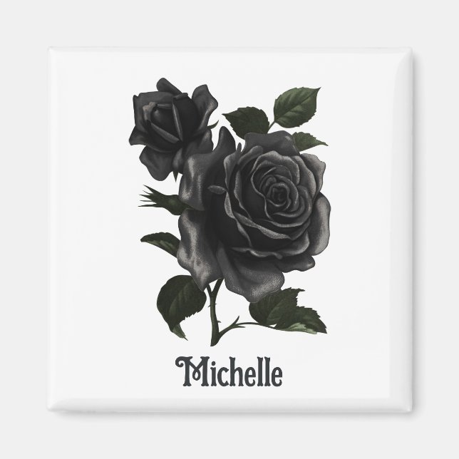 Vintage gotische schwarze Rose Personalisiert Magnet (Vorne)