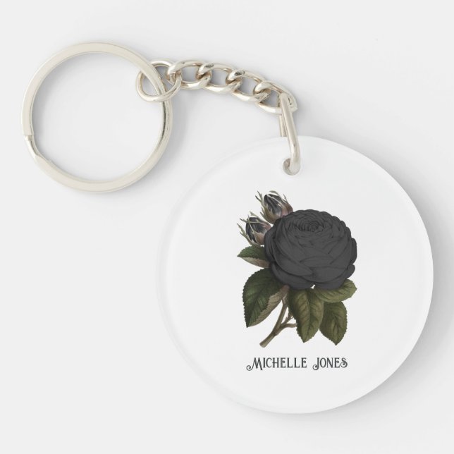 Vintage gotische Schwarze Rose Schlüsselanhänger (Vorderseite)