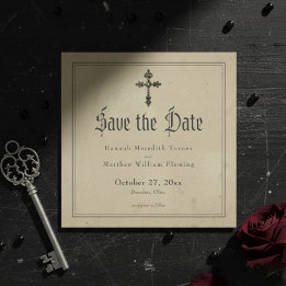 Vintage-Gotische-schwarze-Toile-Kreuz-Tan-Hochzeit Save The Date