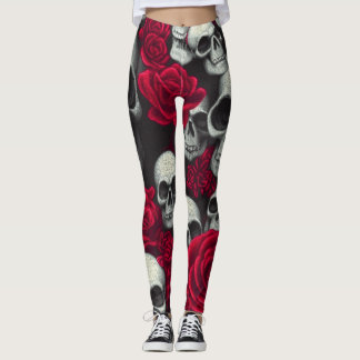 Vintage-Gotische Totenköpfe Rote Rosen Garten Leggings