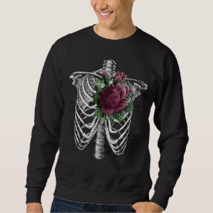 Vintage-Gotischer Burgunder-Blumen-Skelett Sweatshirt
