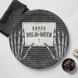 Vintage-Gotischer-Skelett-Frohes-Halloween Pappteller
