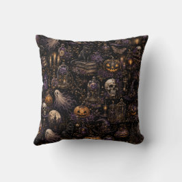 Vintage-gotisches Halloween-Spooky-Nahtloses Muste Kissen