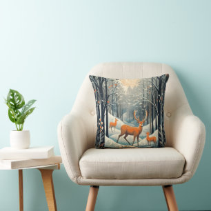 Vintage-Gouache-Style Winterhirsch Weihnachten Kissen