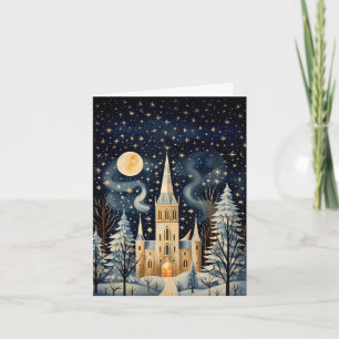 Vintage-Gouache-Style Winterkirche leer