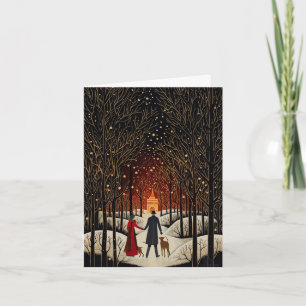 Vintage-Gouache-Winterpaar und Kirche Blank