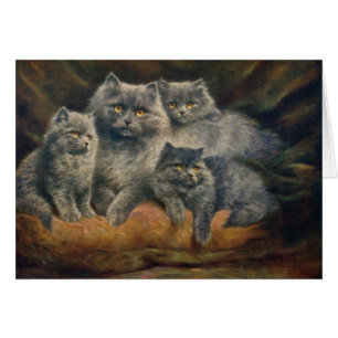 Vintage Grafik - schöne Katzen-Familie,