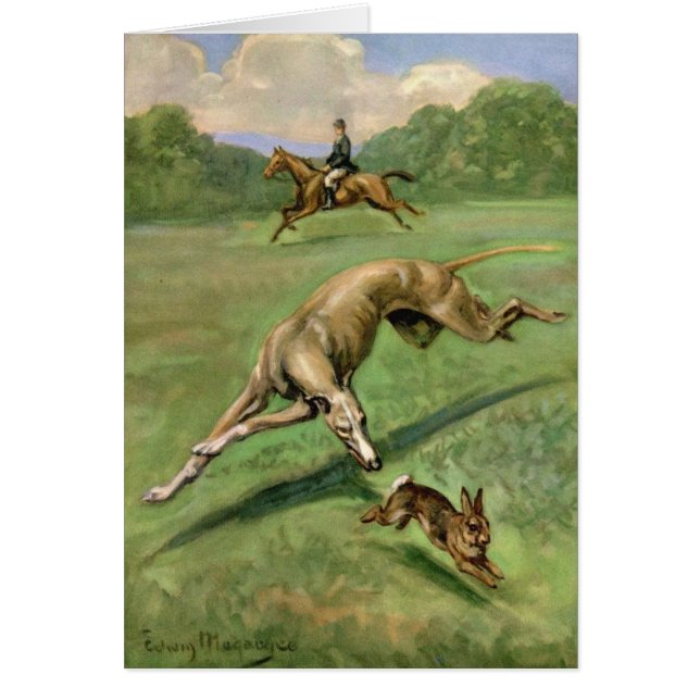 Vintage Grafik - Windhund, der ein Kaninchen jagt, (Vorne)