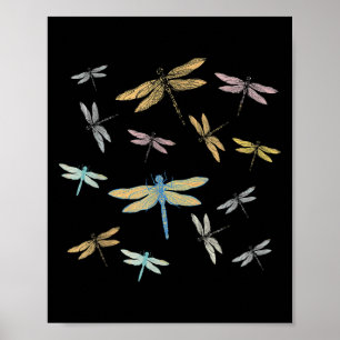 Vintage Grafikmuster-Drachenfliege Poster