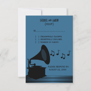 Vintage Gramophon-Ansprechkarte Schwarz/Blau RSVP Karte