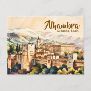 Vintage Granada Spanien Alhambra Aquarell Reise Postkarte