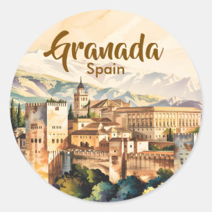 Vintage Granada Spanien Alhambra Aquarell Reise Runder Aufkleber