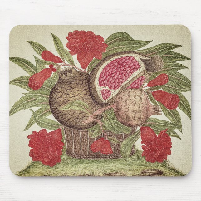 Vintage Granatapfelfrüchte und Blume Mousepad (Vorne)