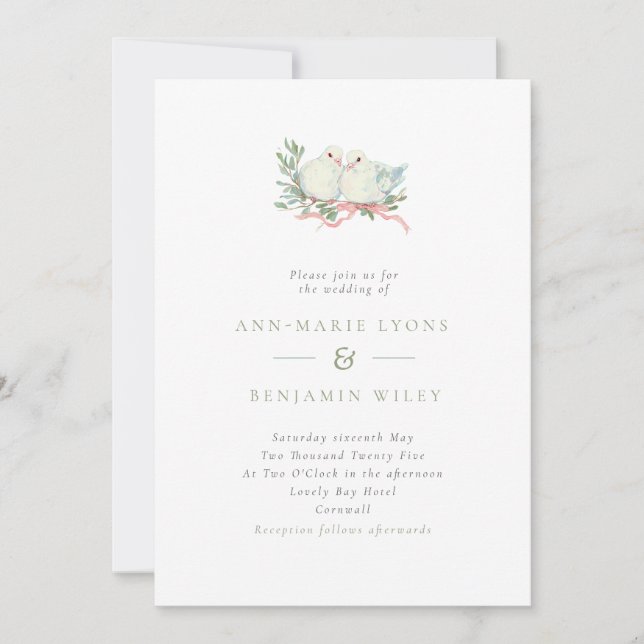 Vintage Grandmillenial Love Birds Wedding Einladung (Vorderseite)