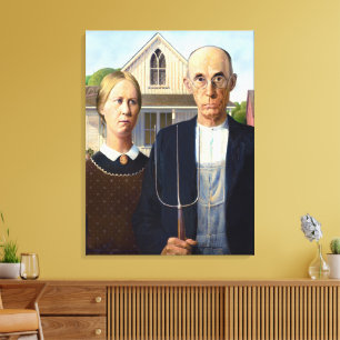 Vintage Grant Wood American Gothic Farmer Feine Ku Leinwanddruck