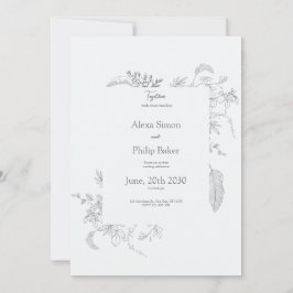 Vintage, grau-elegante Blumenhochzeit Einladung
