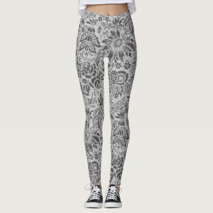 Vintage graue Blumen Blumenmuster Leggings