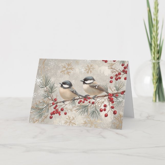 Vintage graue Chickadee mit Roten Bereren Karte (Vorderseite)