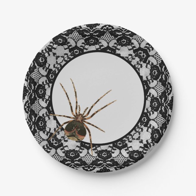 Vintage graue Spider Lace Gothic Halloween Pappteller (Vorderseite)