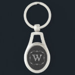 Vintage Graue und weiße Monogramm-Schlüsselkette Schlüsselanhänger<br><div class="desc">Chic Vintage Schlüsselkette mit Kalkboard grauem Hintergrund und einem Vintag aussehenden,  weiß gescrollten gerahmten Bereich,  in der Mitte. Personalisieren Sie das weiße Monogramm mit einem Buchstaben,  für sich selbst oder als großartige Geschenkidee.</div>