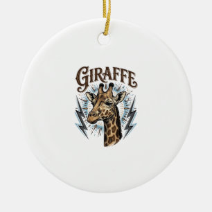Vintage gravierte Giraffe Blitz T-Shirt Design_ Keramik Ornament