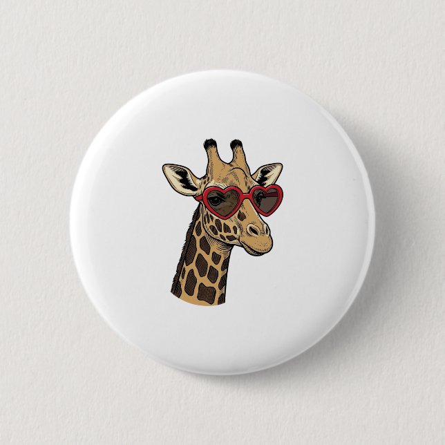 Vintage gravierte Giraffe Herz Sonnenbrille Design Button (Vorderseite)