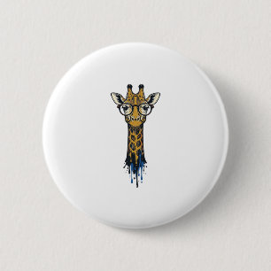 Vintage gravierte Giraffe mit Brille Design_1 Button