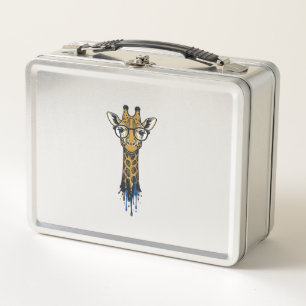Vintage gravierte Giraffe mit Brille Design_1 Metall Brotdose