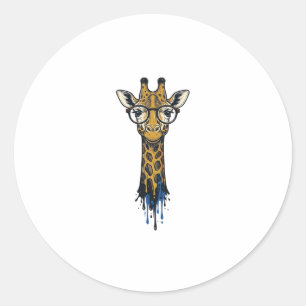 Vintage gravierte Giraffe mit Brille Design_1 Runder Aufkleber