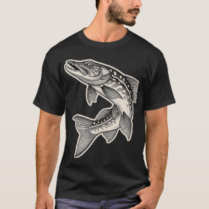 Vintage gravierte Hechtfisch-Illustration T-Shirt