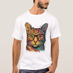 Vintage gravierte Katze mit Brille Vektor Design_1 T-Shirt