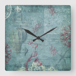 Vintage gravierte Seashell-Wand-Uhr Quadratische Wanduhr