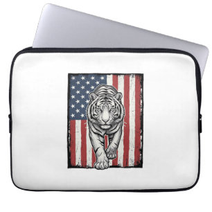 Vintage gravierte Tiger-Amerikanische-Flagge Patri Laptopschutzhülle