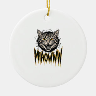 Vintage gravierte wütende Katze MIAOWWW Vektordesi Keramik Ornament