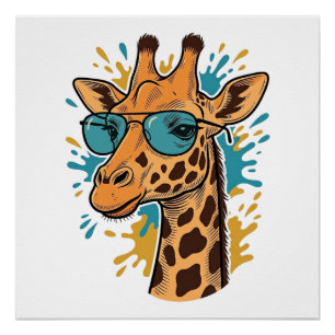 Vintage graviertes cooles Giraffen-Sonnenbrillen-S Poster
